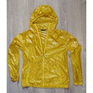 Mountain Hardwear Jacket Rain Light Wind XS Yellow Nylon Hooded Full Zip Pockets